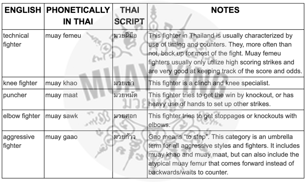 Type of Figthers