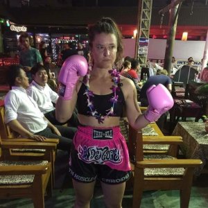 Carody before one of her fights in Phuket, Thailand