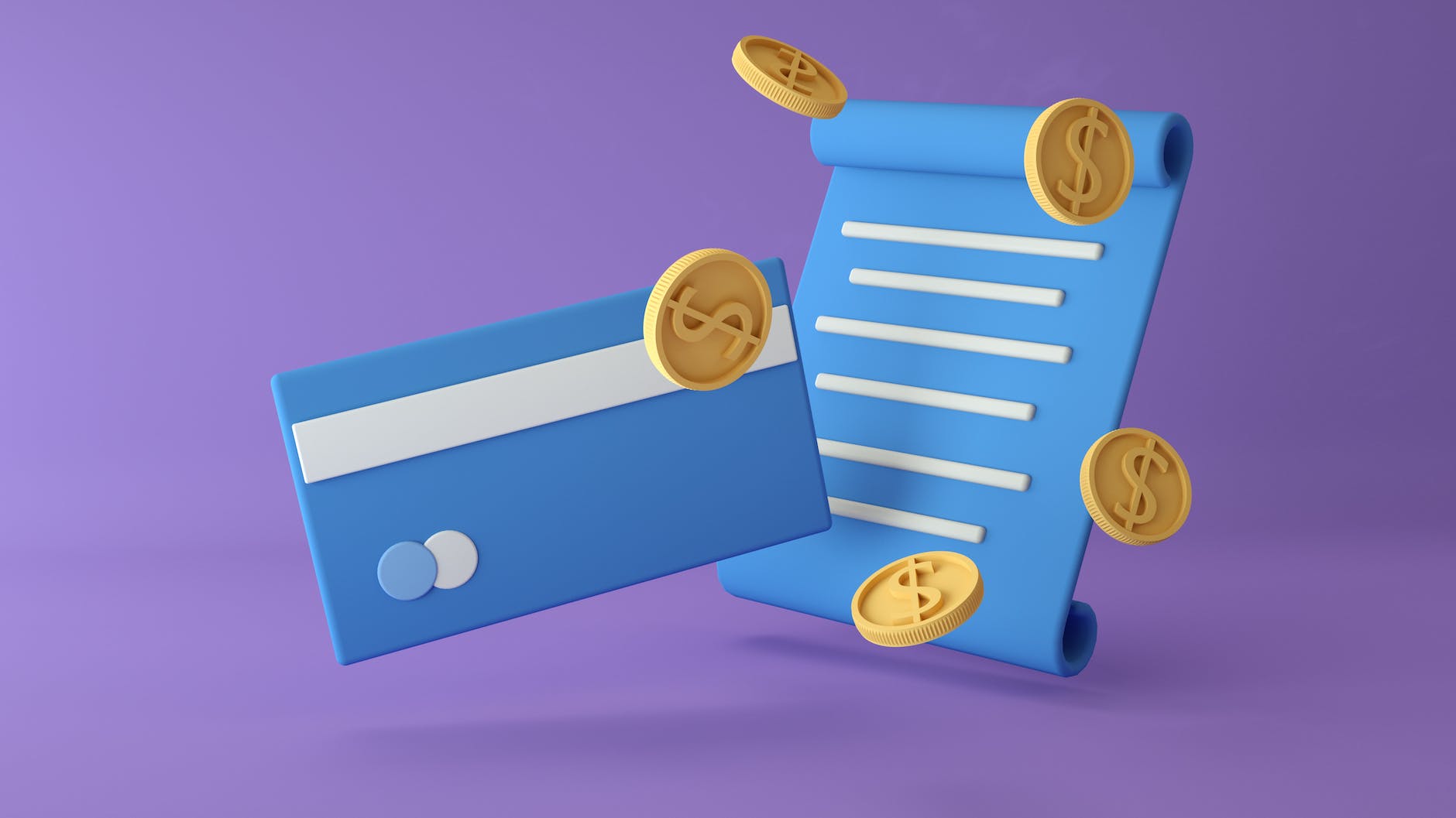 digital art of a contract a credit card and coins